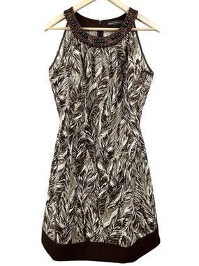 Jessica Howard Feather-Print Beaded-Neck Dress Size 12